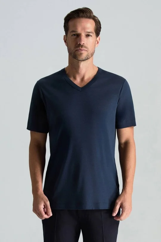 Hemington - Supima Pamuk V Yaka Tencel Lacivert T-Shirt