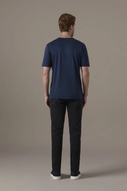 Supima Pamuk V Yaka Tencel Lacivert T-Shirt
