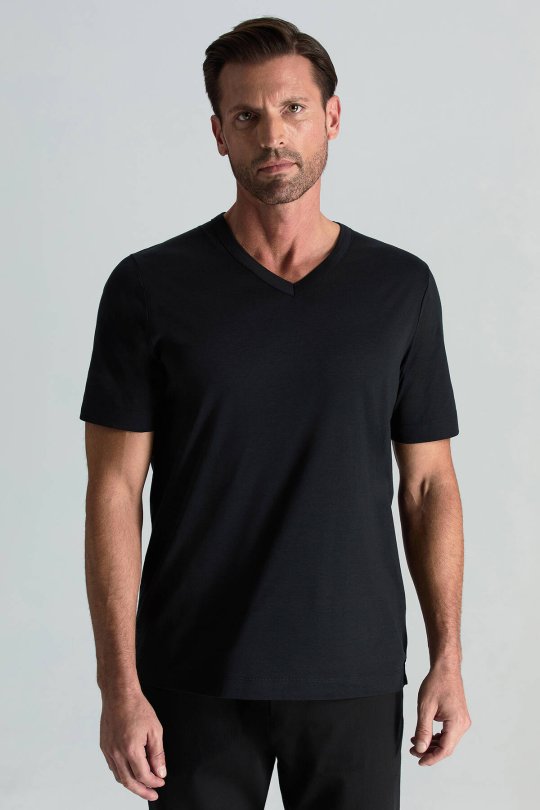 Supima Pamuk V Yaka Tencel Siyah T-Shirt