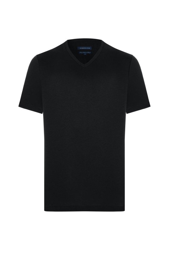 Supima Pamuk V Yaka Tencel Siyah T-Shirt