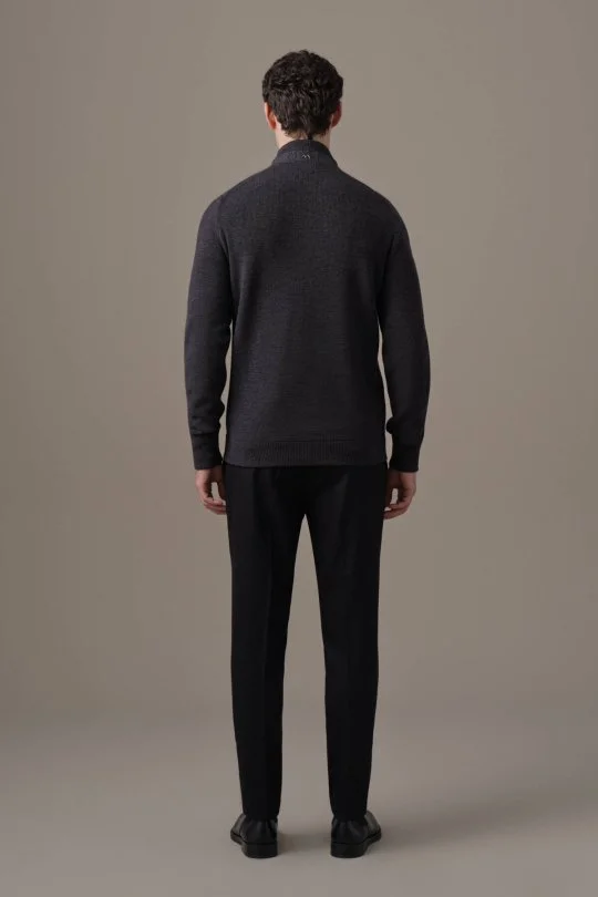 Tartan Desen Kumaşlı Antrasit Tailored Triko Ceket
