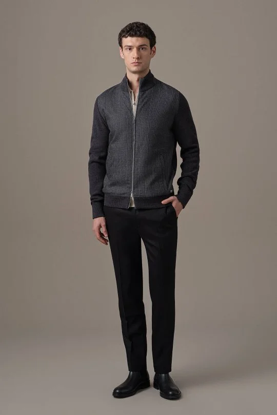 Hemington - Tartan Desen Kumaşlı Antrasit Tailored Triko Ceket (2)