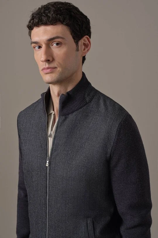 Hemington - Tartan Desen Kumaşlı Antrasit Tailored Triko Ceket (3)