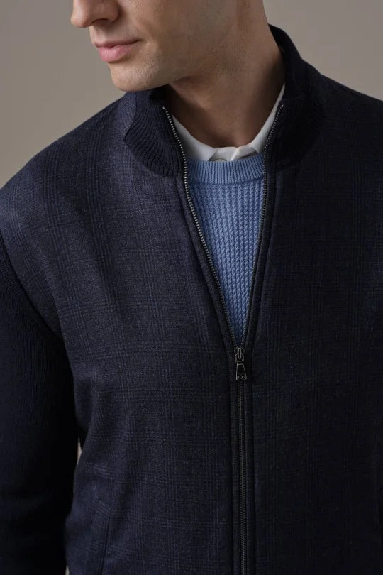 Hemington - Tartan Desen Kumaşlı Lacivert Tailored Triko Ceket (3)