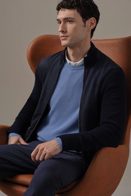 Hemington - Tartan Desen Kumaşlı Lacivert Tailored Triko Ceket (1)