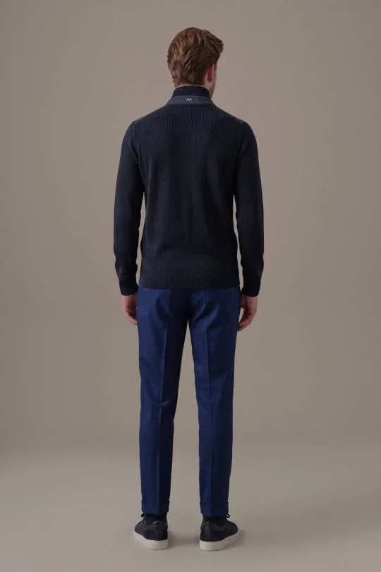 Tartan Desen Kumaşlı Lacivert Tailored Triko Ceket