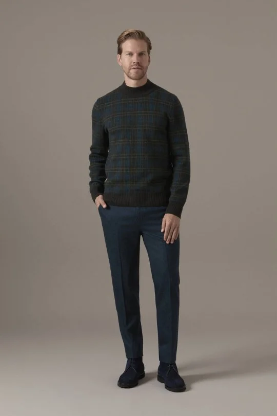Tartan Desen Lupetto Yaka Kahverengi Kazak