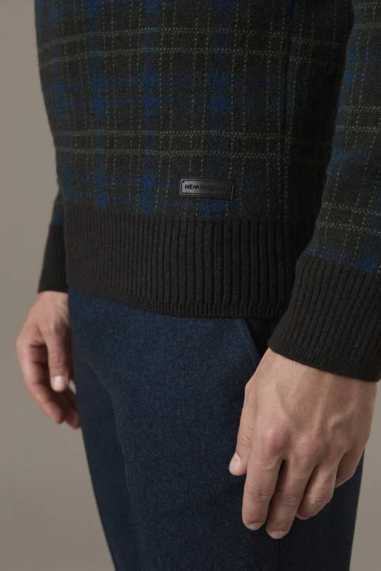 Tartan Desen Lupetto Yaka Kahverengi Kazak