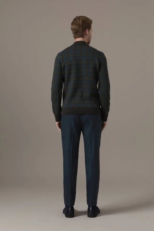 Tartan Desen Lupetto Yaka Kahverengi Kazak