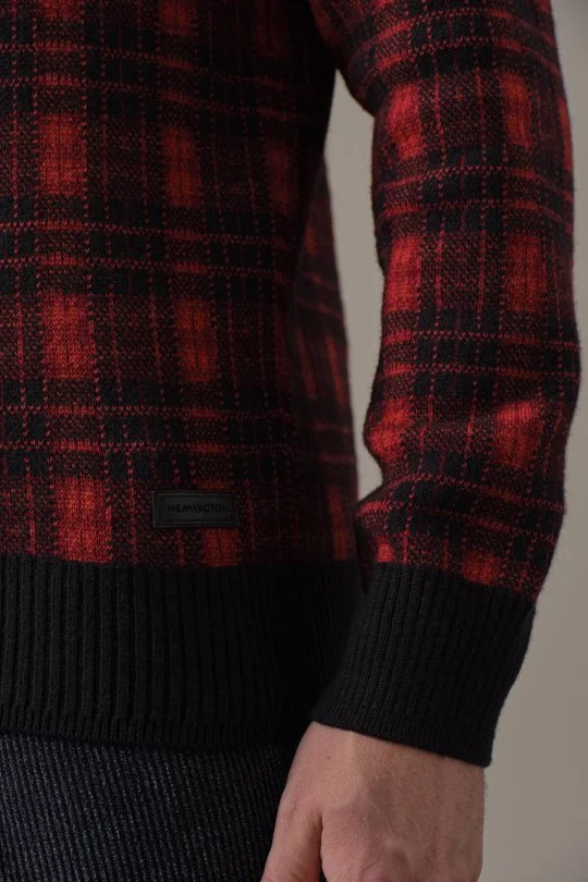 Tartan Desen Lupetto Yaka Siyah Kazak