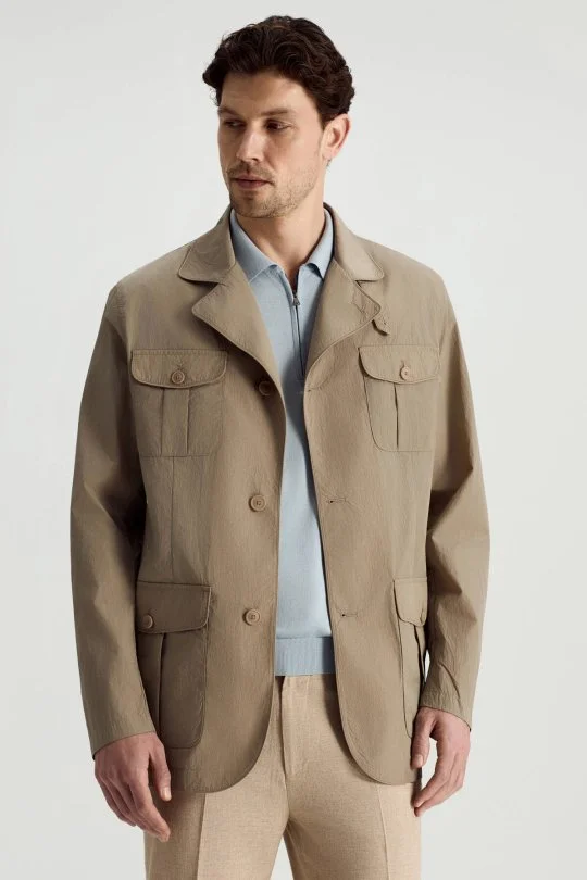 Taş Rengi Dört Cep İnce Mont