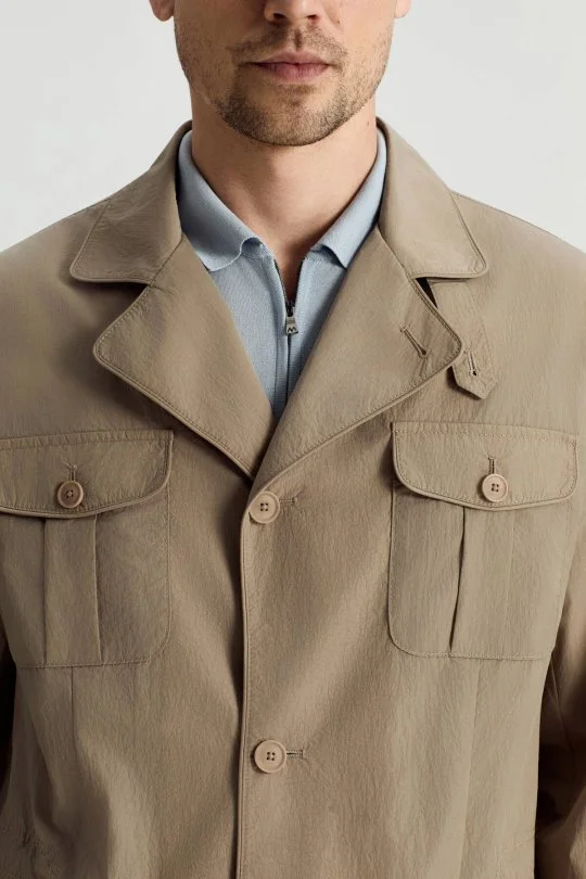 Taş Rengi Dört Cep İnce Mont