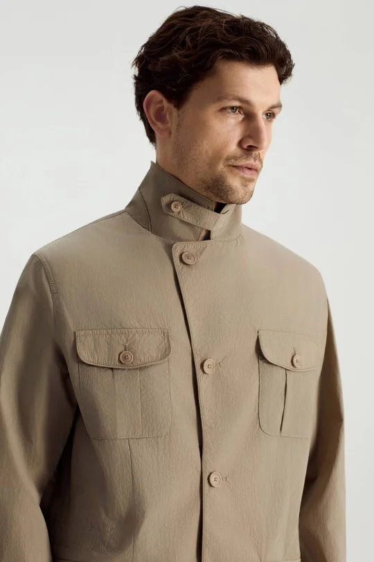 Taş Rengi Dört Cep İnce Mont