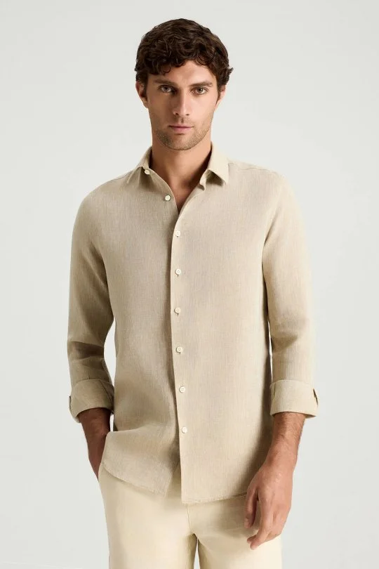 Hemington - Taş Rengi Saf Keten Spor Gömlek (1)
