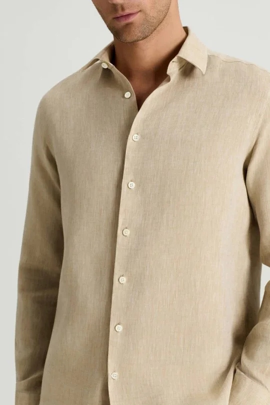 Hemington - Taş Rengi Saf Keten Spor Gömlek (3)