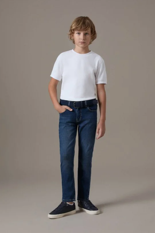 Lacivert Taşlanmış Denim Çocuk Pantolon