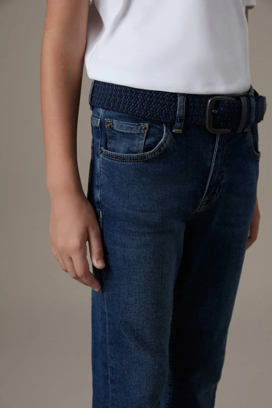 Lacivert Taşlanmış Denim Çocuk Pantolon