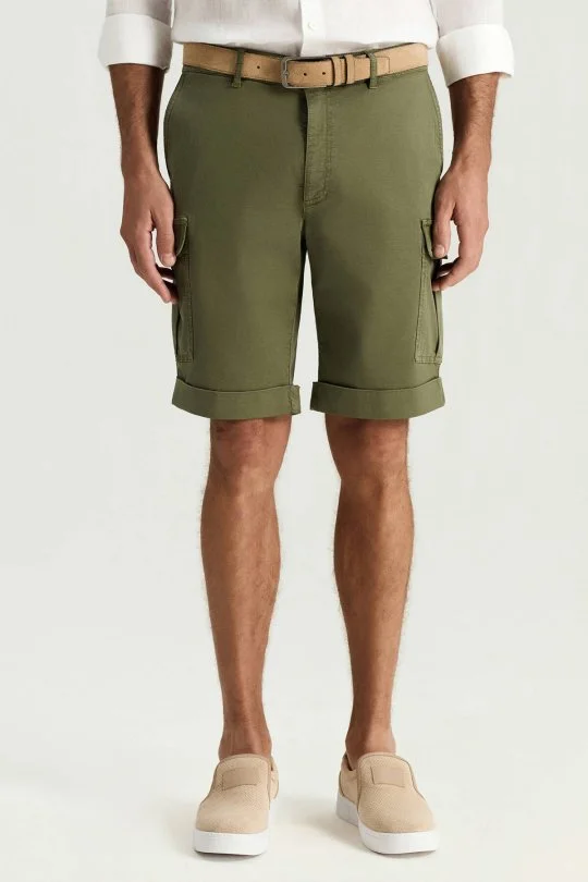 Tencel Kumaş Haki Kargo Şort