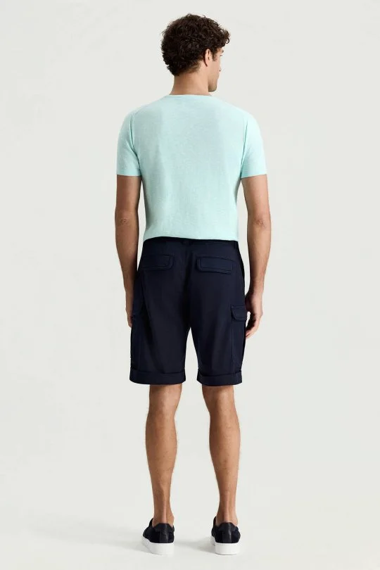 Tencel Kumaş Lacivert Kargo Şort