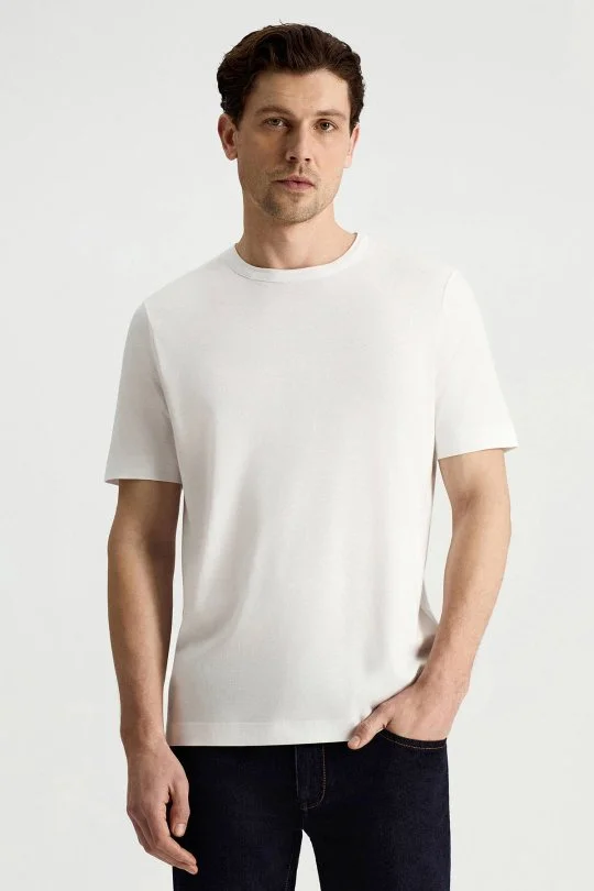 Hemington - Supima Pamuk Bisiklet Yaka Tencel Beyaz T-Shirt (1)