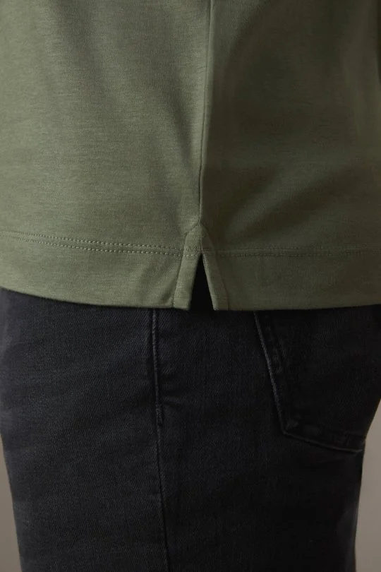 Supima Pamuk Bisiklet Yaka Tencel Haki T-Shirt