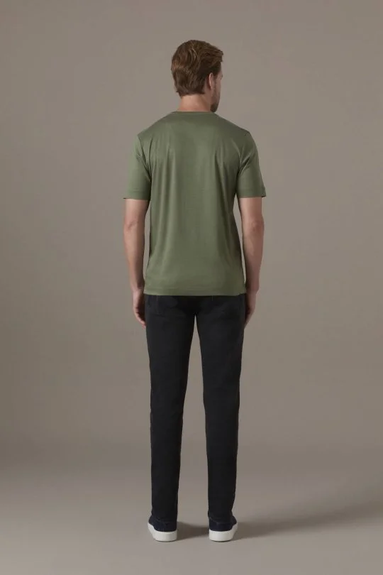 Supima Pamuk Bisiklet Yaka Tencel Haki T-Shirt