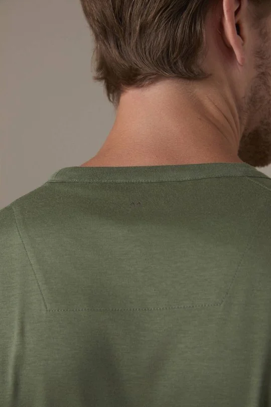 Supima Pamuk Bisiklet Yaka Tencel Haki T-Shirt