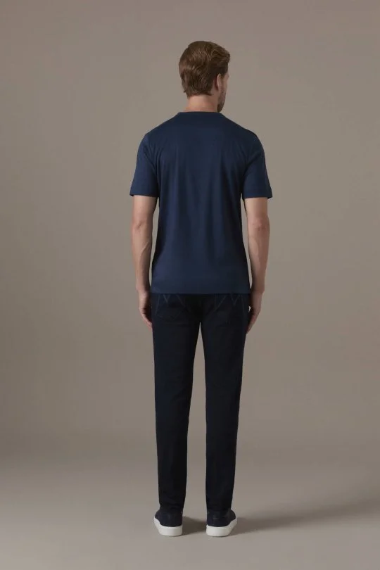 Supima Pamuk Bisiklet Yaka Tencel Lacivert T-Shirt