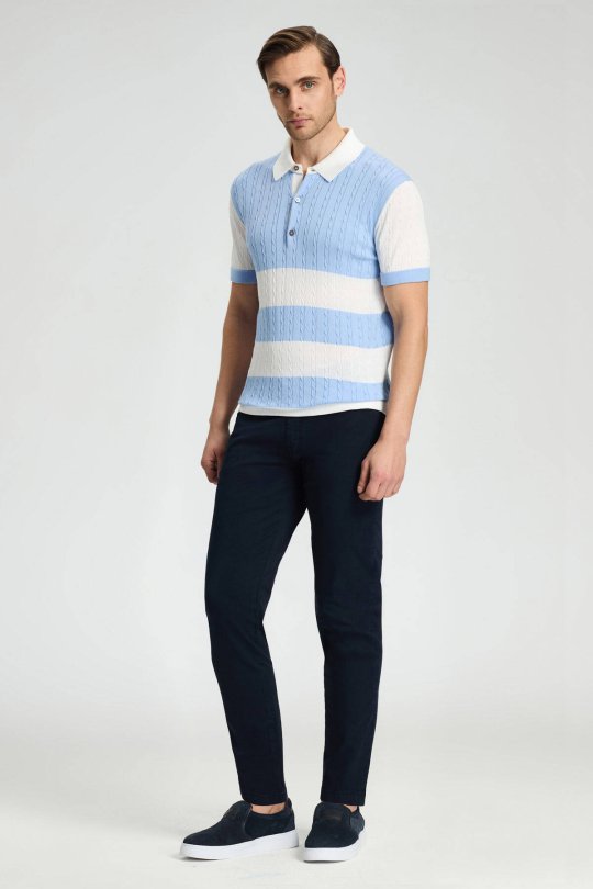 Pamuk Karışım Slim Fit 5 Cep Lacivert Chino Pantolon