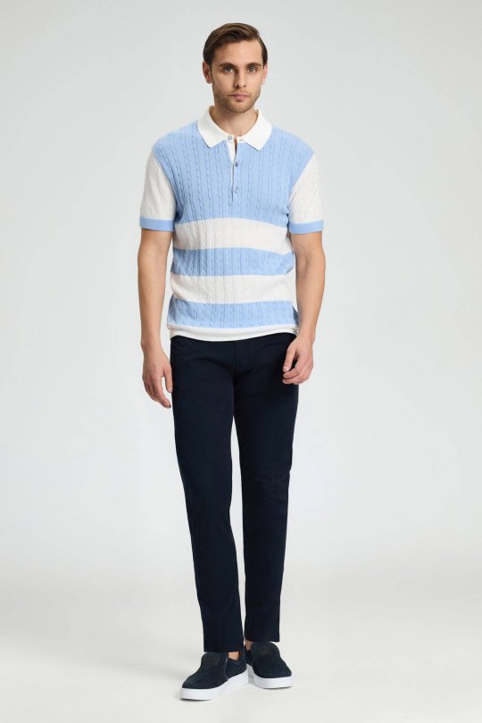 Pamuk Karışım Slim Fit 5 Cep Lacivert Chino Pantolon
