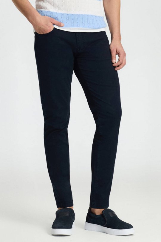Pamuk Karışım Slim Fit 5 Cep Lacivert Chino Pantolon