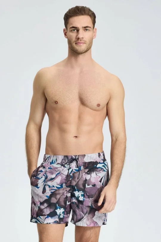 Hemington - Tropikal Desen Mor Quick Dry Mayo