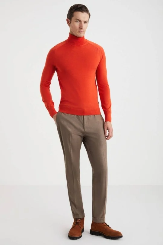 Hemington - Turuncu Boğazlı Slim Fit Merino Yün Triko (1)