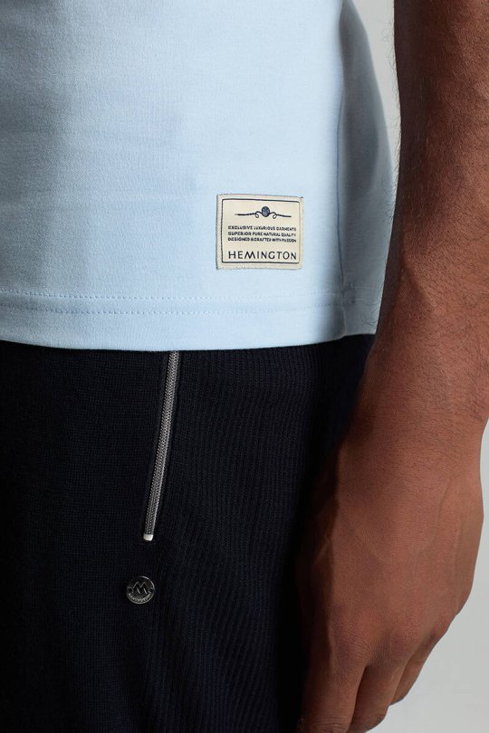 Saf Pamuk Bisiklet Yaka Mavi Basic T-Shirt