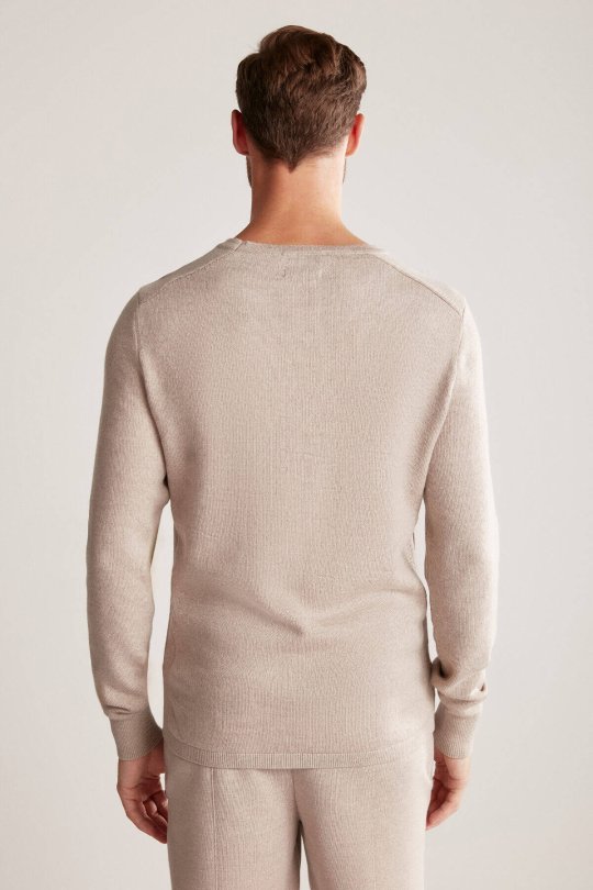 Üçgen Desen Camel Merino Yün Triko