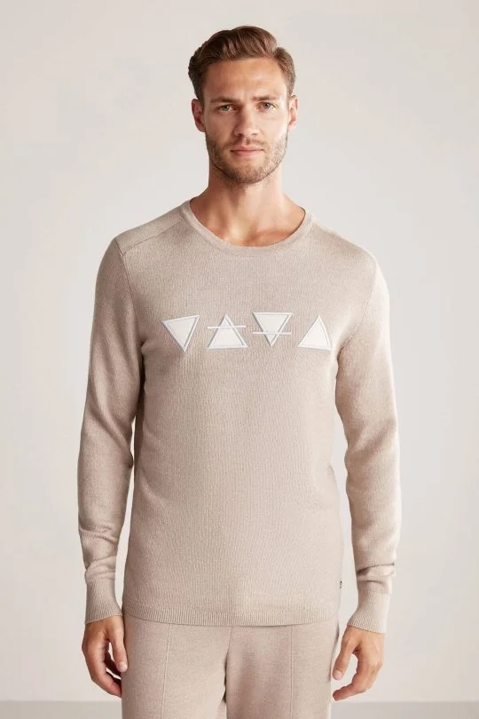 Hemington - Üçgen Desen Camel Merino Yün Triko (1)