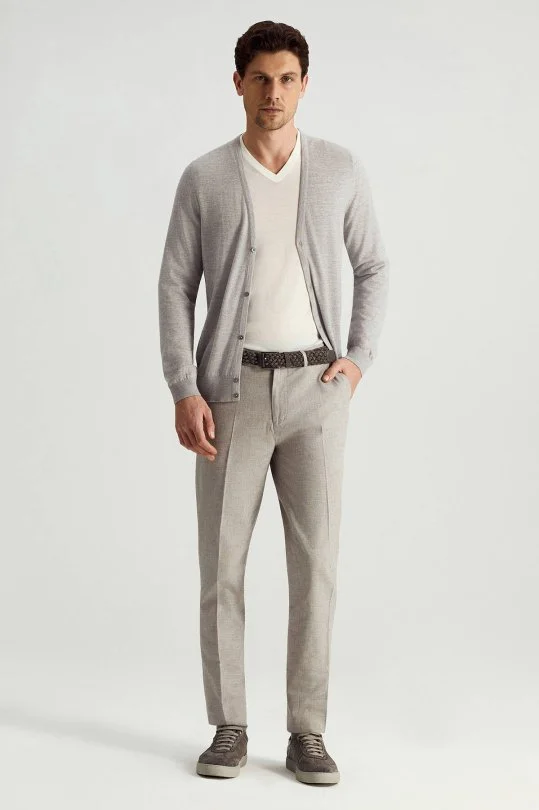 Hemington - Ultrafine Merino Yünü Açık Gri Triko Hırka (2)