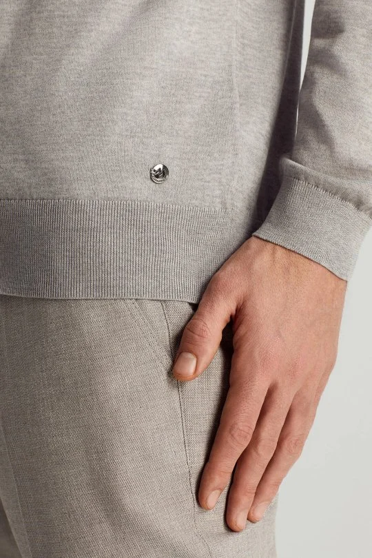 Hemington - Ultrafine Merino Yünü Açık Gri Triko Hırka (4)