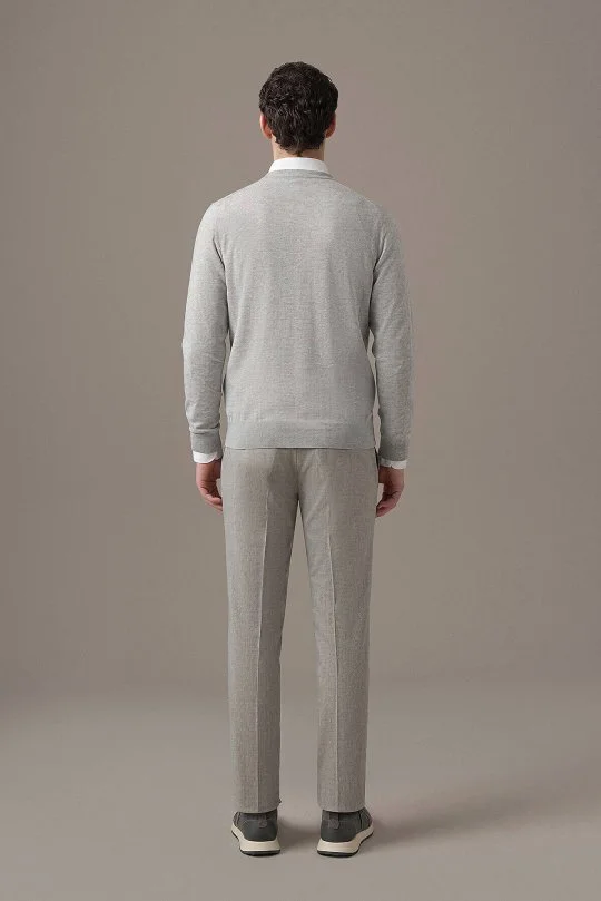 Hemington - Ultrafine Merino Yünü Açık Gri Triko Hırka (4)