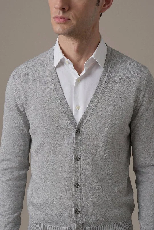 Hemington - Ultrafine Merino Yünü Açık Gri Triko Hırka (3)