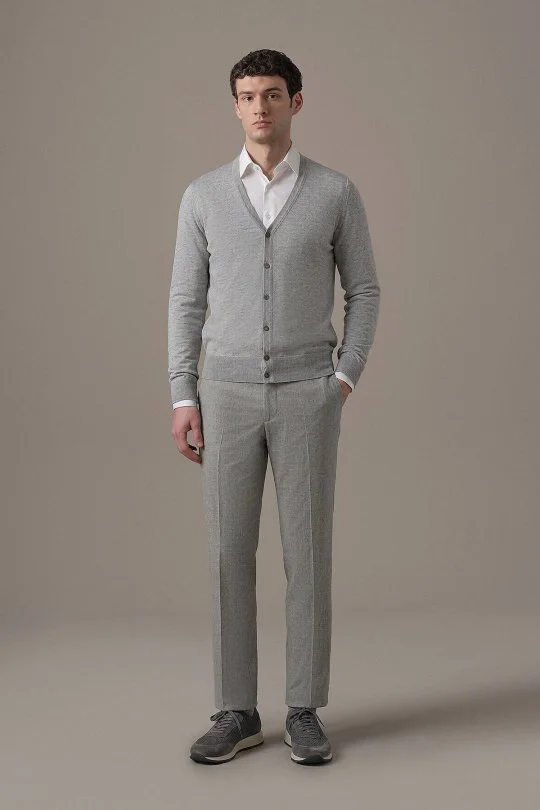 Hemington - Ultrafine Merino Yünü Açık Gri Triko Hırka (2)