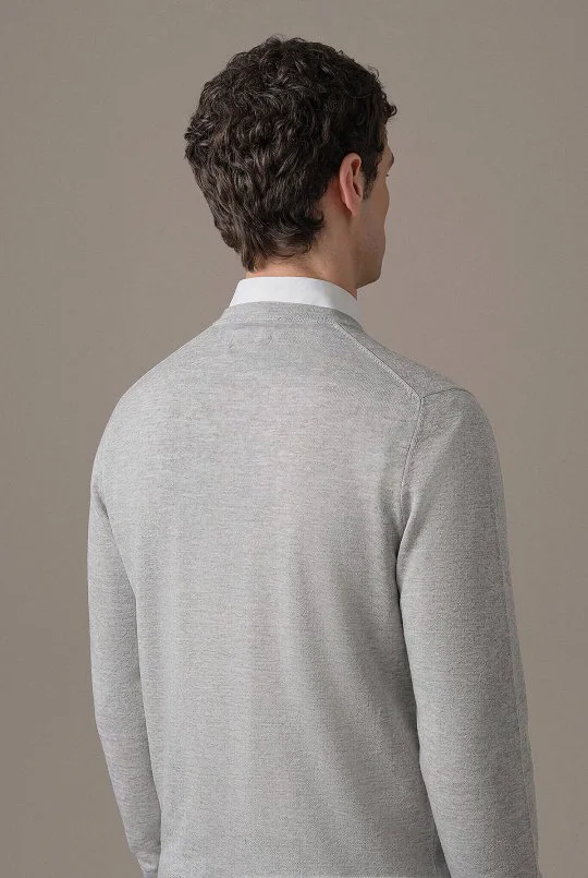 Hemington - Ultrafine Merino Yünü Açık Gri Triko Hırka (5)
