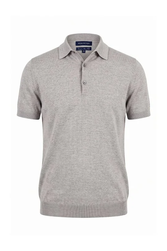 Hemington - Ultrafine Merino Yünü Açık Gri Triko Polo (6)