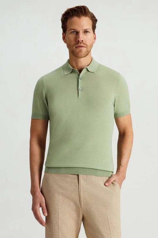 Hemington - Ultrafine Merino Yünü Açık Yeşil Triko Polo (1)