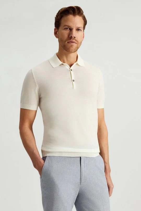 Hemington - Ultrafine Merino Yünü Beyaz Triko Polo (1)