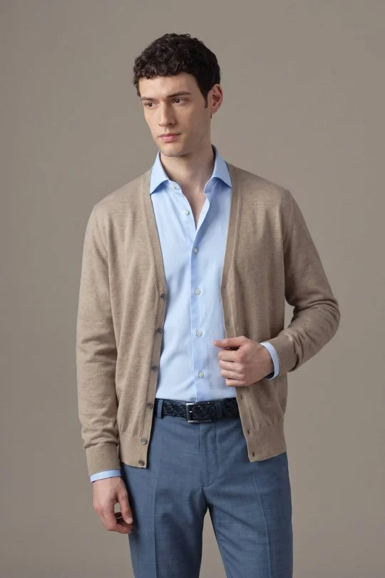 Hemington - Ultrafine Merino Yünü Krem Triko Hırka (1)