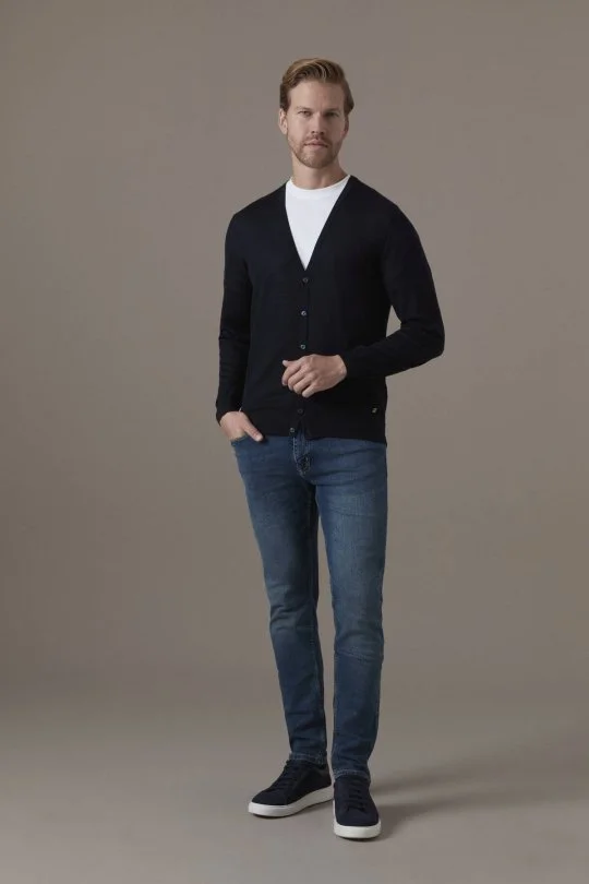 Ultrafine Merino Yünü Lacivert Triko Hırka