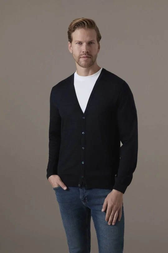 Ultrafine Merino Yünü Lacivert Triko Hırka