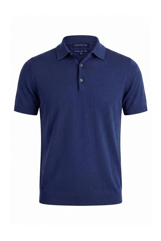 Hemington - Ultrafine Merino Yünü Mavi Triko Polo (6)