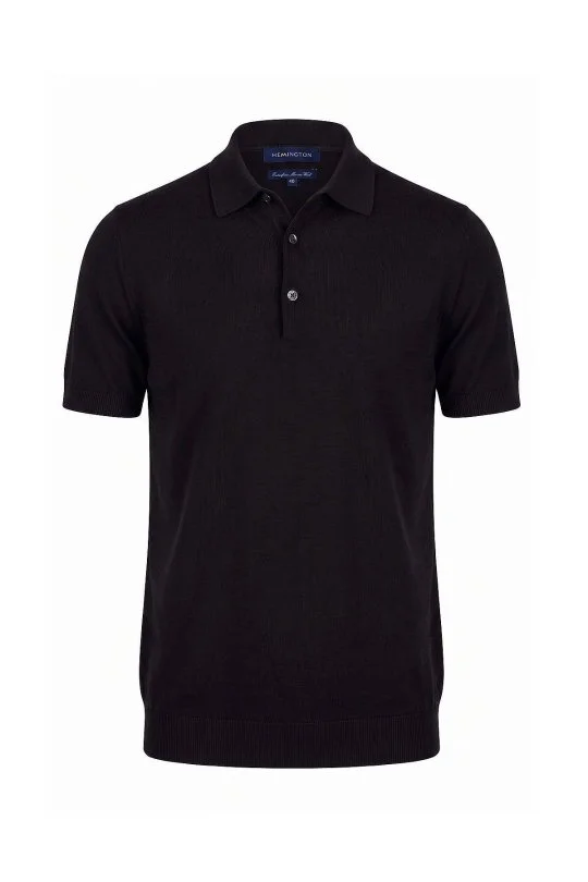 Hemington - Ultrafine Merino Yünü Siyah Triko Polo (6)